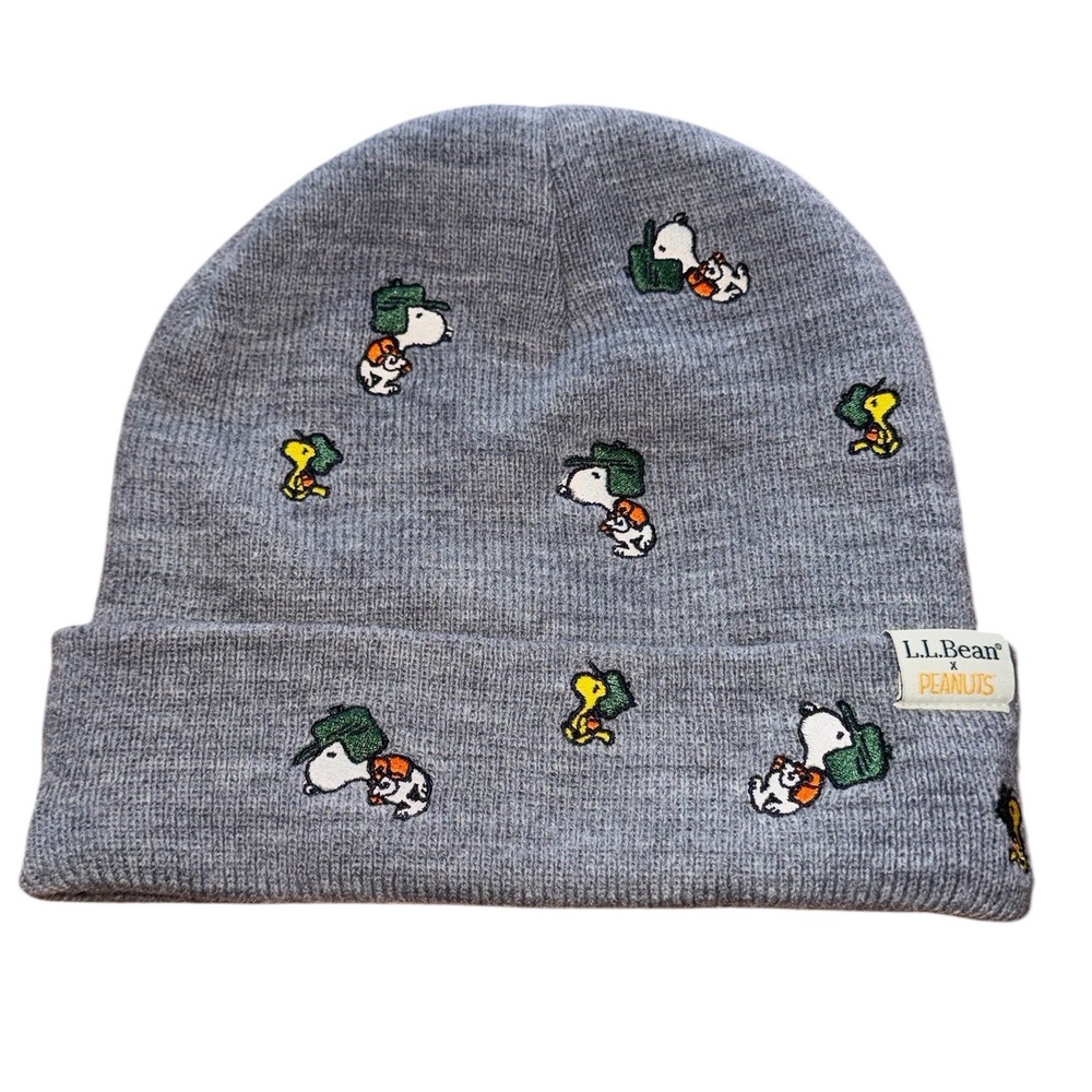 L.L.Bean x Peanuts Snoopy Woodstock Embroidered Gray Beanie Hat Adult One Size
